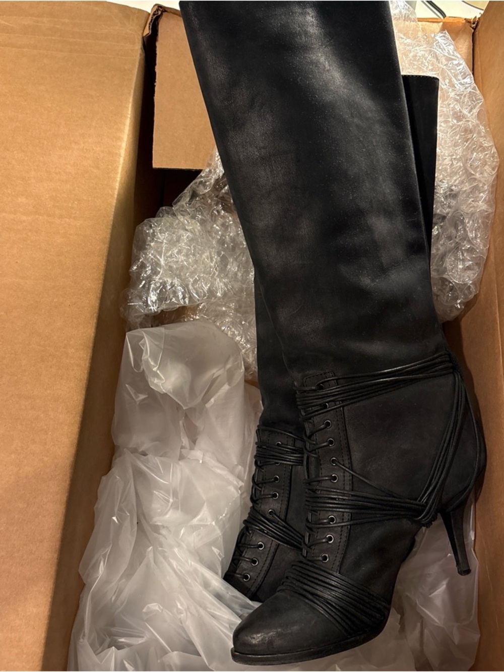 Givenchy Black Lace-Up Knee-High Stiletto Boots